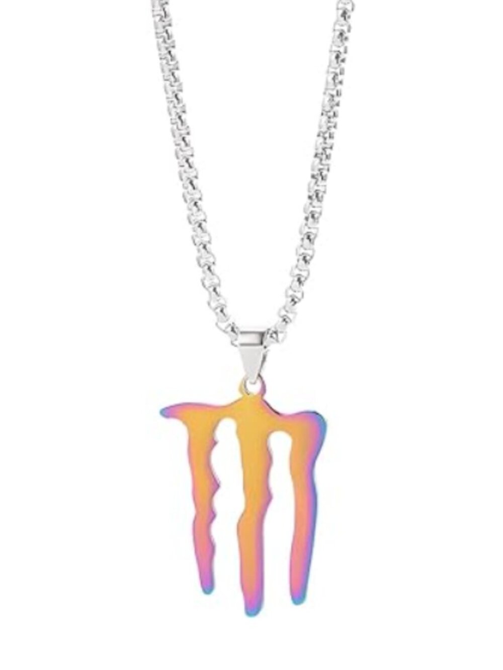 ENERGY DRINK NECKLACE - Stainless Steel "M" Logo Pendant 23" Chain (Iridescent) - Picture 7 of 7